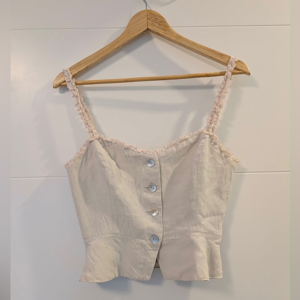 ‘Le Fou’ Wilfred Peplum Bustier Top with Lace Straps & Shell Buttons - 6